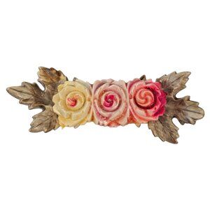 Pink Yellow Vintage Celluloid Style Rose Leaf Bar Pin L121